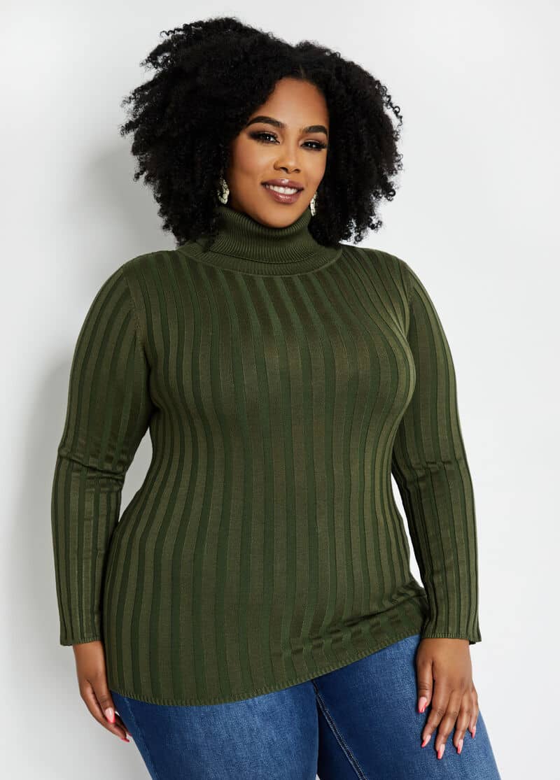 Classic Rib Knit Turtleneck Sweater, Best Plus Size Sweaters For Autumn/Fall