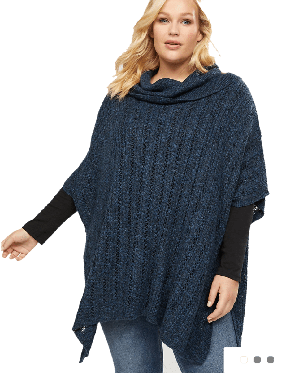 Mixed Stitch Cowl-Neck Poncho, Best Plus Size Sweaters For Autumn/Fall