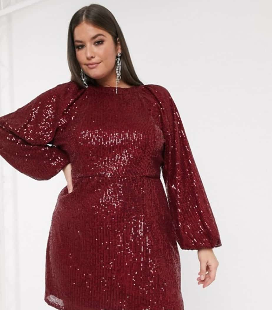 Missguided Plus Balloon Sleeve Sequin Dress In Red from the post 10 Cute Outfits to Wear On Valentine's Day