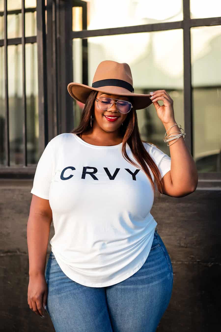 Curved Hem CRVY Tee from Trendy Curvy Kin by Kristine New Collection