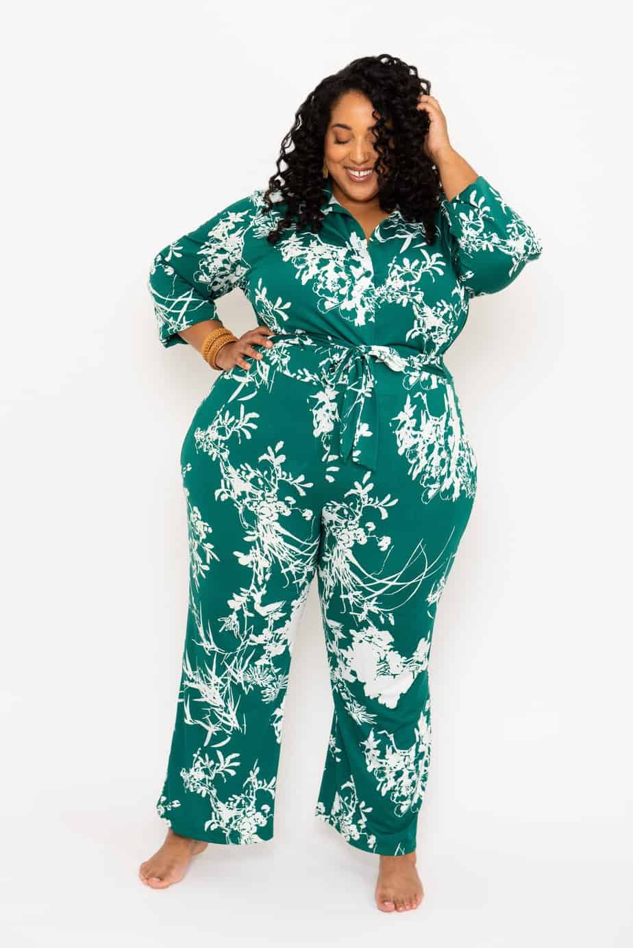 Emerald Printed Wide Leg Pants and Button-up Top