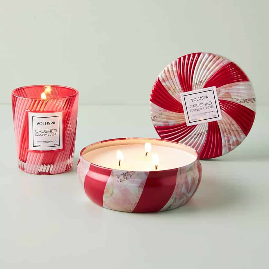 Voluspa Candy Cane Glass Christmas Candle