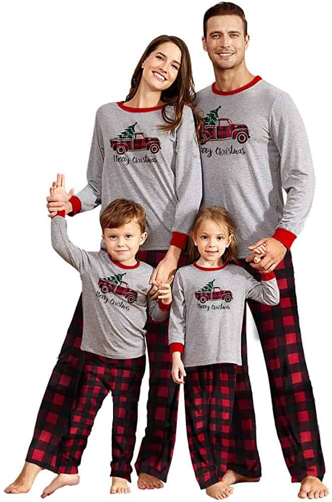 Aibrou Matching Christmas Pyjamas for Family Merry Xmas Printed Long Sleeve Long Pants Pajamas Set Sleepwear Outfits for Dad Mom Kids