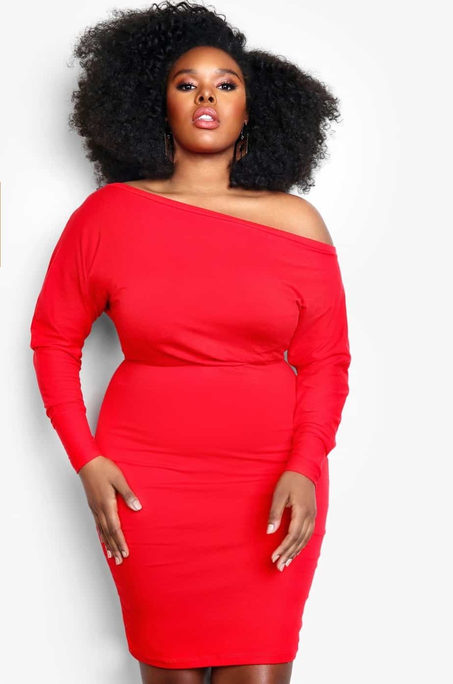 REBDOLLS "Always On" Over The Shoulder Long Sleeve Bodycon Mini Dress - Red 