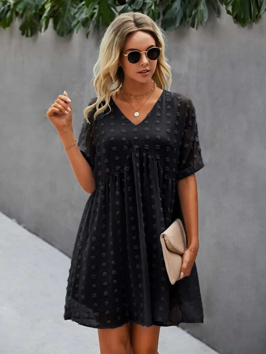 Swiss Dot Batwing Sleeve Smock Dress