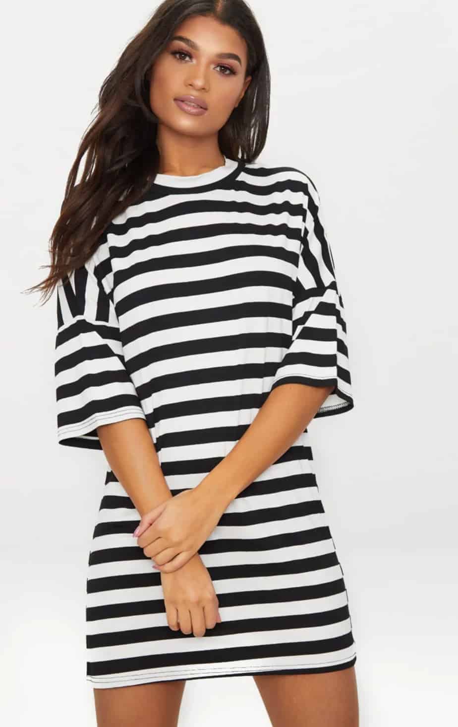 Monochrome Oversized Stripe T Shirt Dress