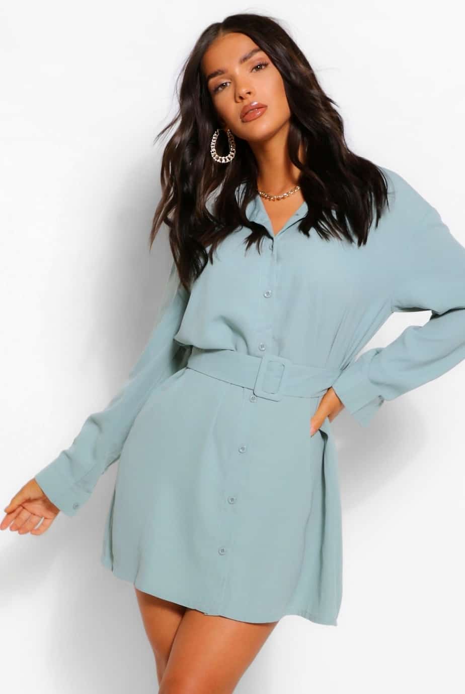 Belted Button Down Long Sleeve Shirt Dress - 22 Cute Spring Dresses