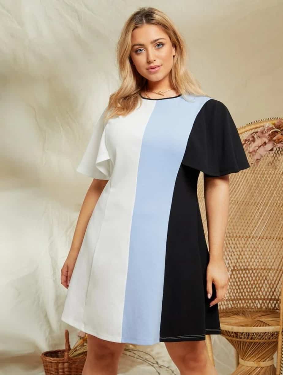 SHEIN Plus Bell Sleeve Color block Dress