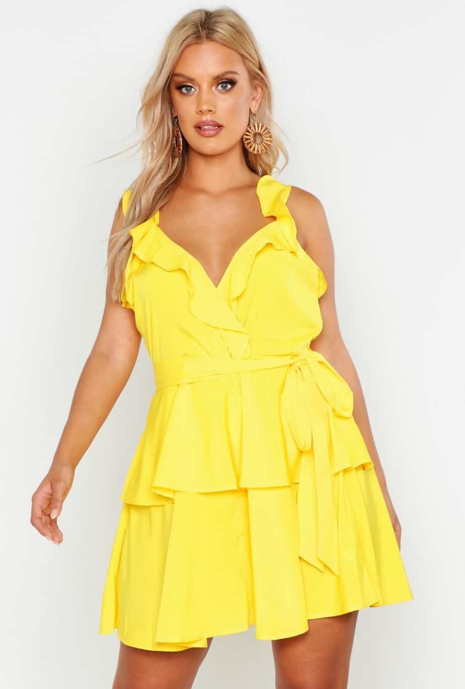 Plus Ruffle Tie Waist Skater Dress