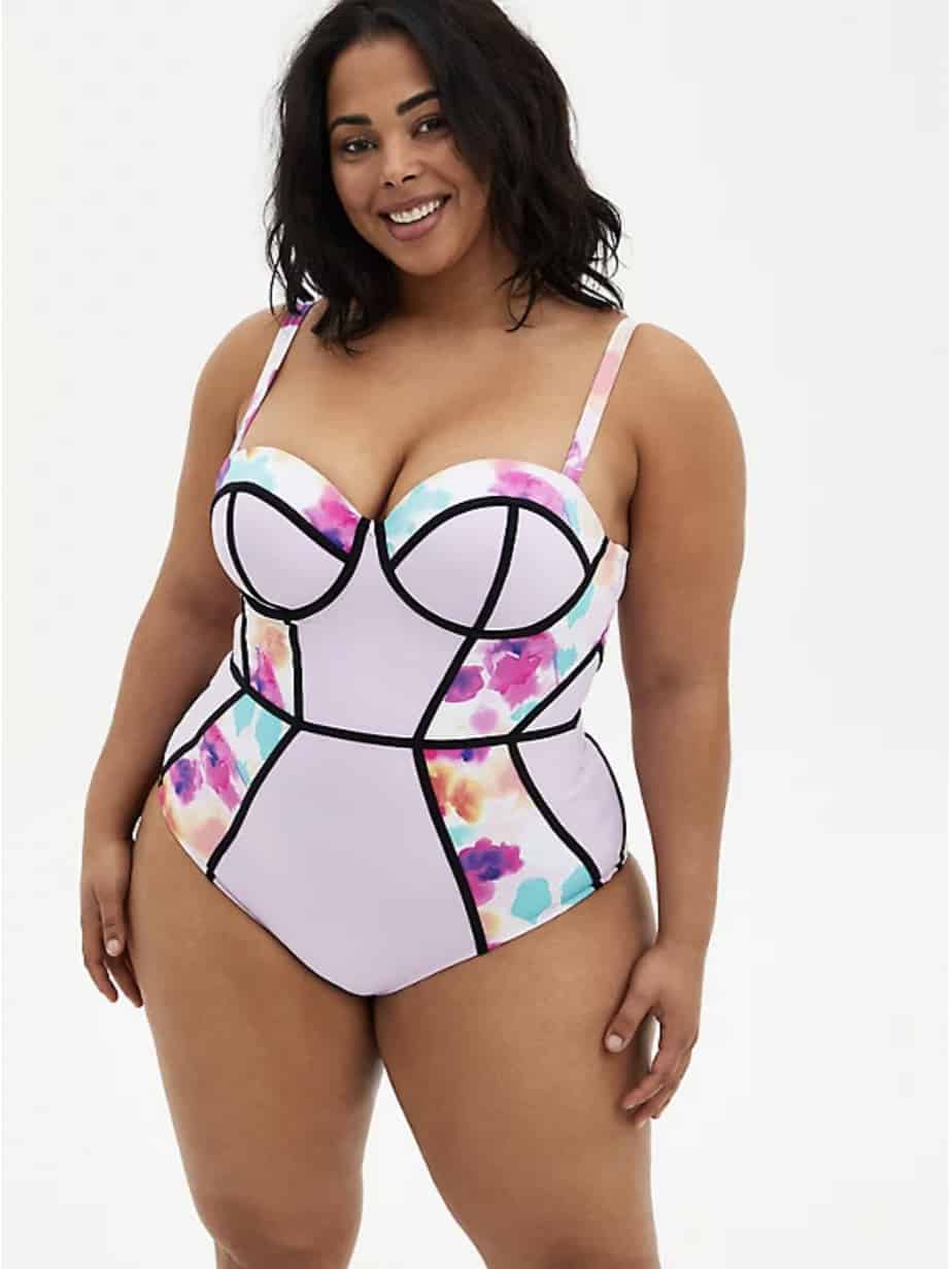 Multi Watercolor Floral Underwire One-Piece Swimsuit for plus size