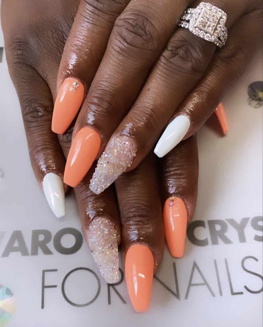 Coral and White Nail Design 