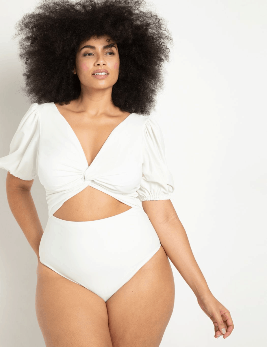 Eloquii Puff Sleeve Swimsuit for plus size