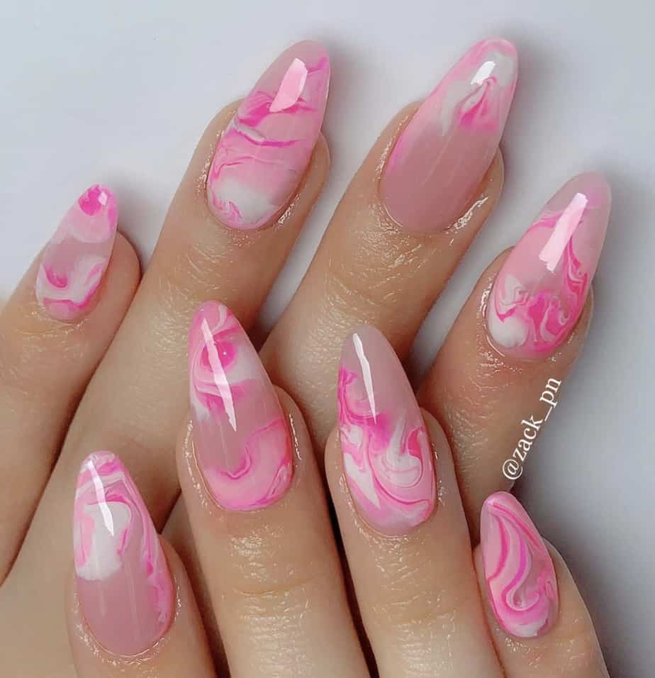 Pink Marble Summer Nail Design